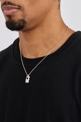 Mens Iced Padlock & Key Necklace - 15mm - White