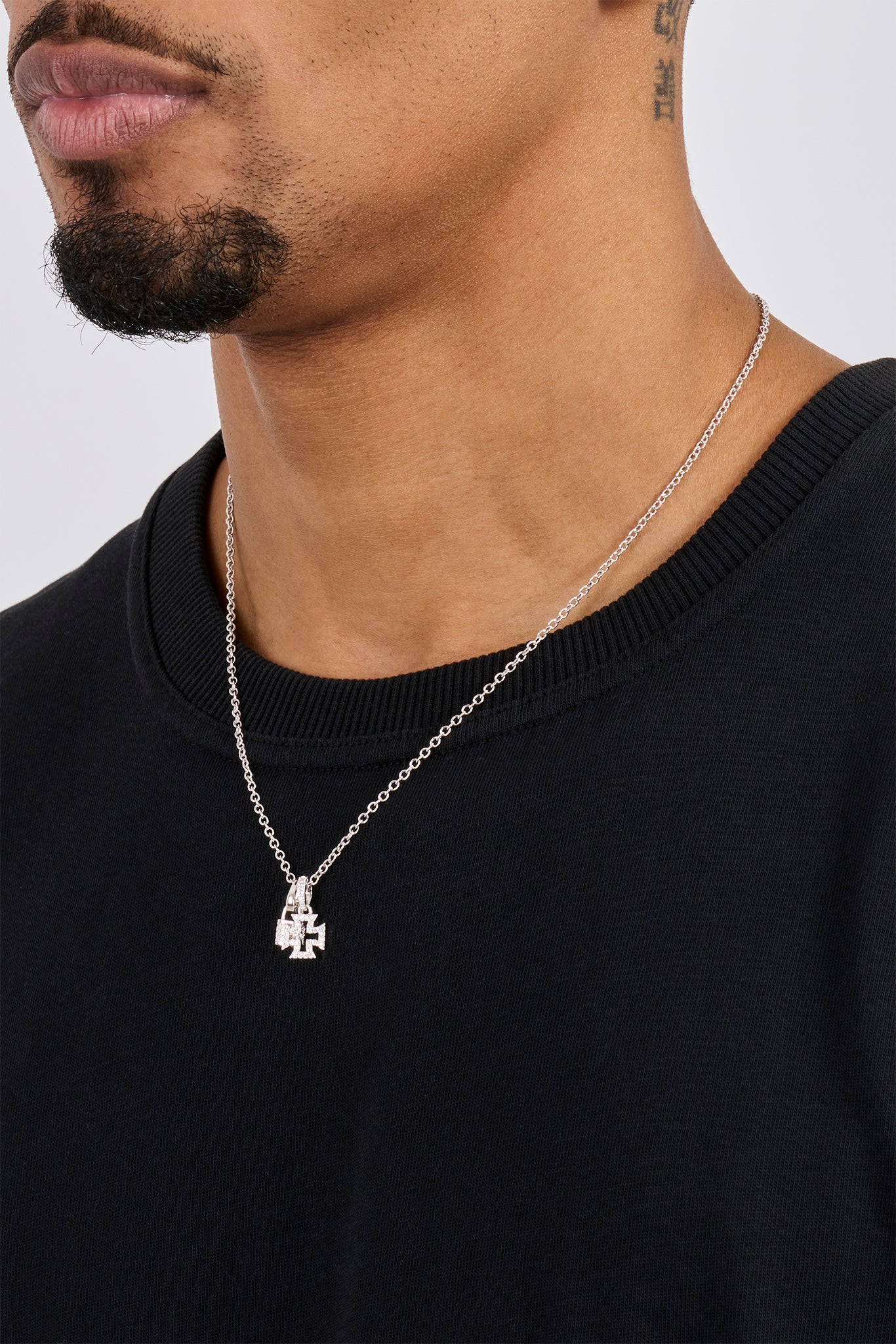 Mens Iced Padlock & Motif Necklace - 15mm - White