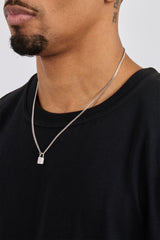 Iced Padlock Pendant Necklace - 15mm - White