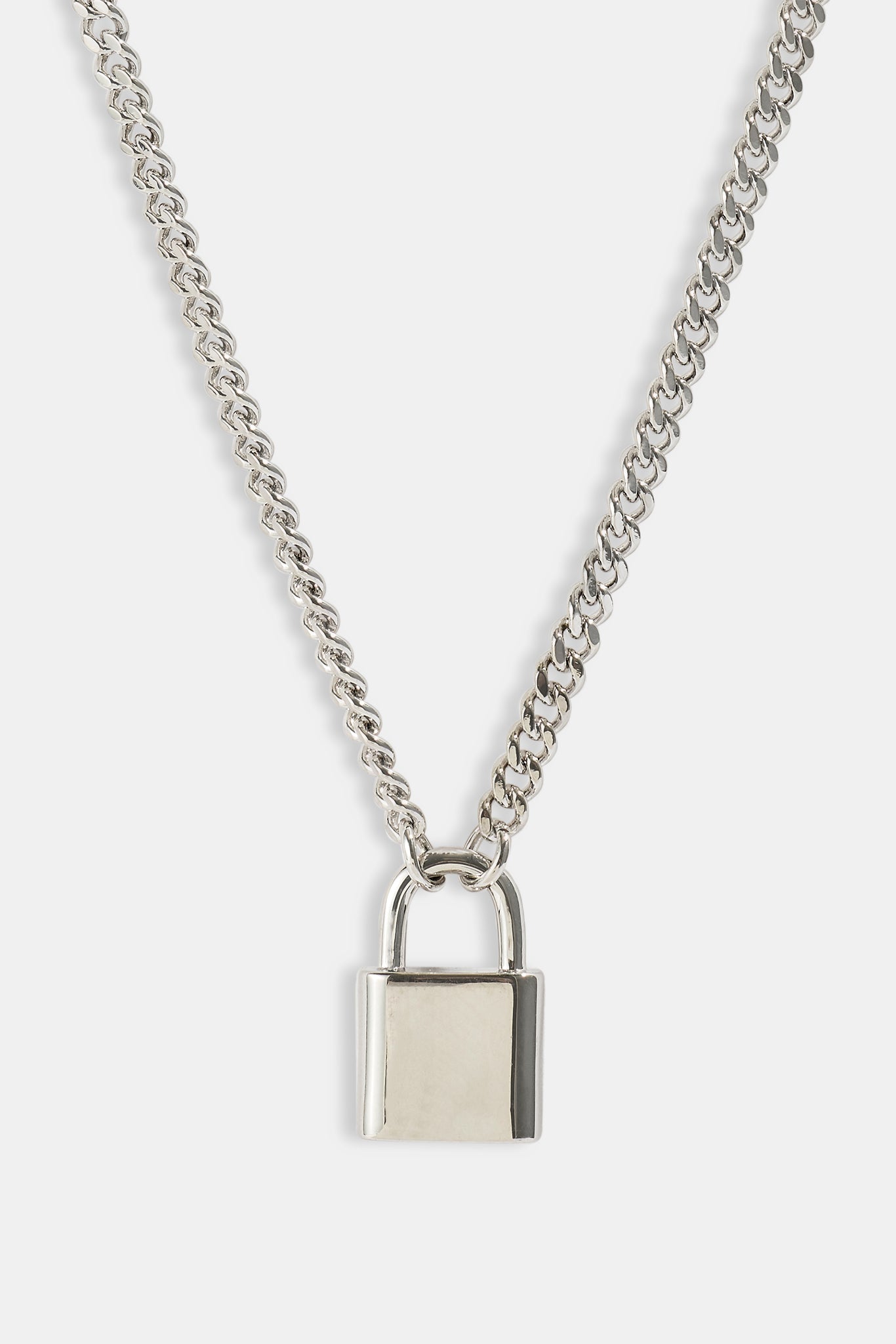 Polished Padlock Pendant Necklace - 15mm - White