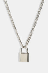 Polished Padlock Pendant Necklace - 15mm - White