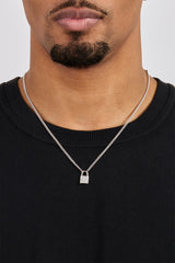 Polished Padlock Pendant Necklace - 15mm - White