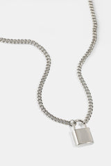 Polished Padlock Pendant Necklace - 15mm - White