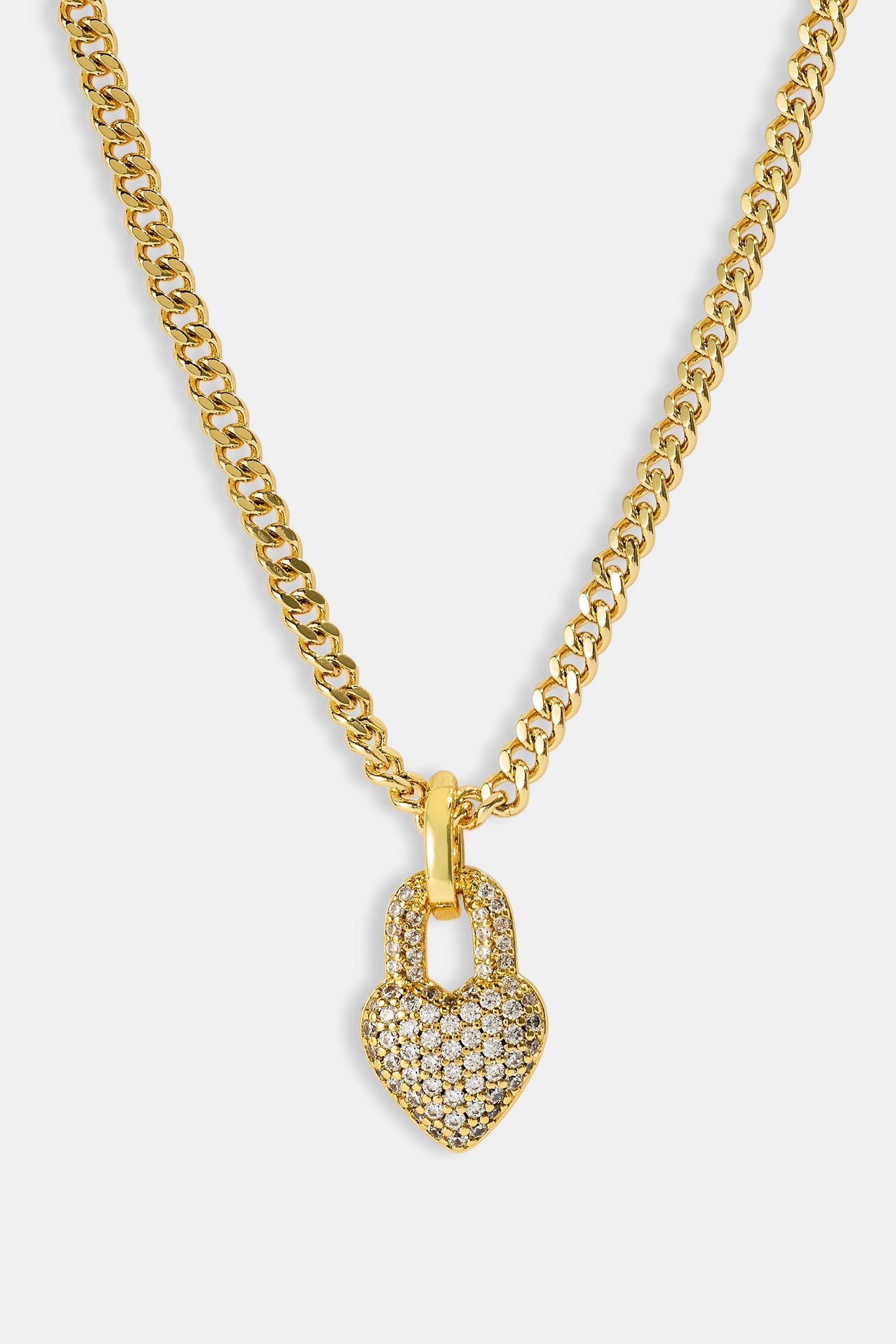 Iced Heart Pendant Necklace - 15mm - Gold