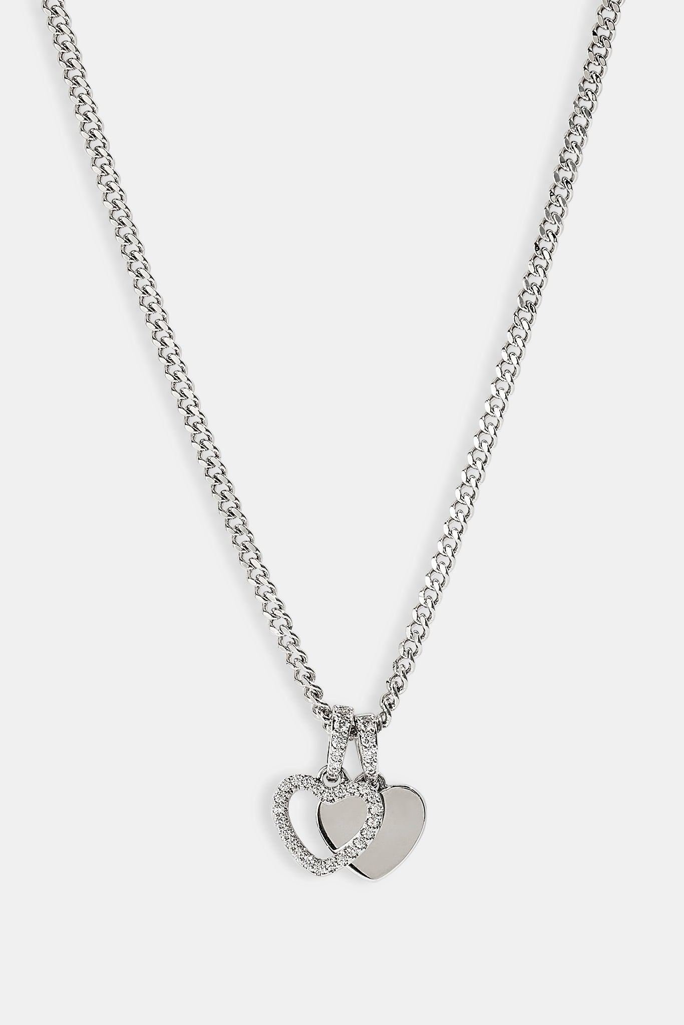 Double Layer Heart Necklace - 10mm - White