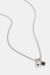 Black Motif & Gem Card Necklace - 10mm - White