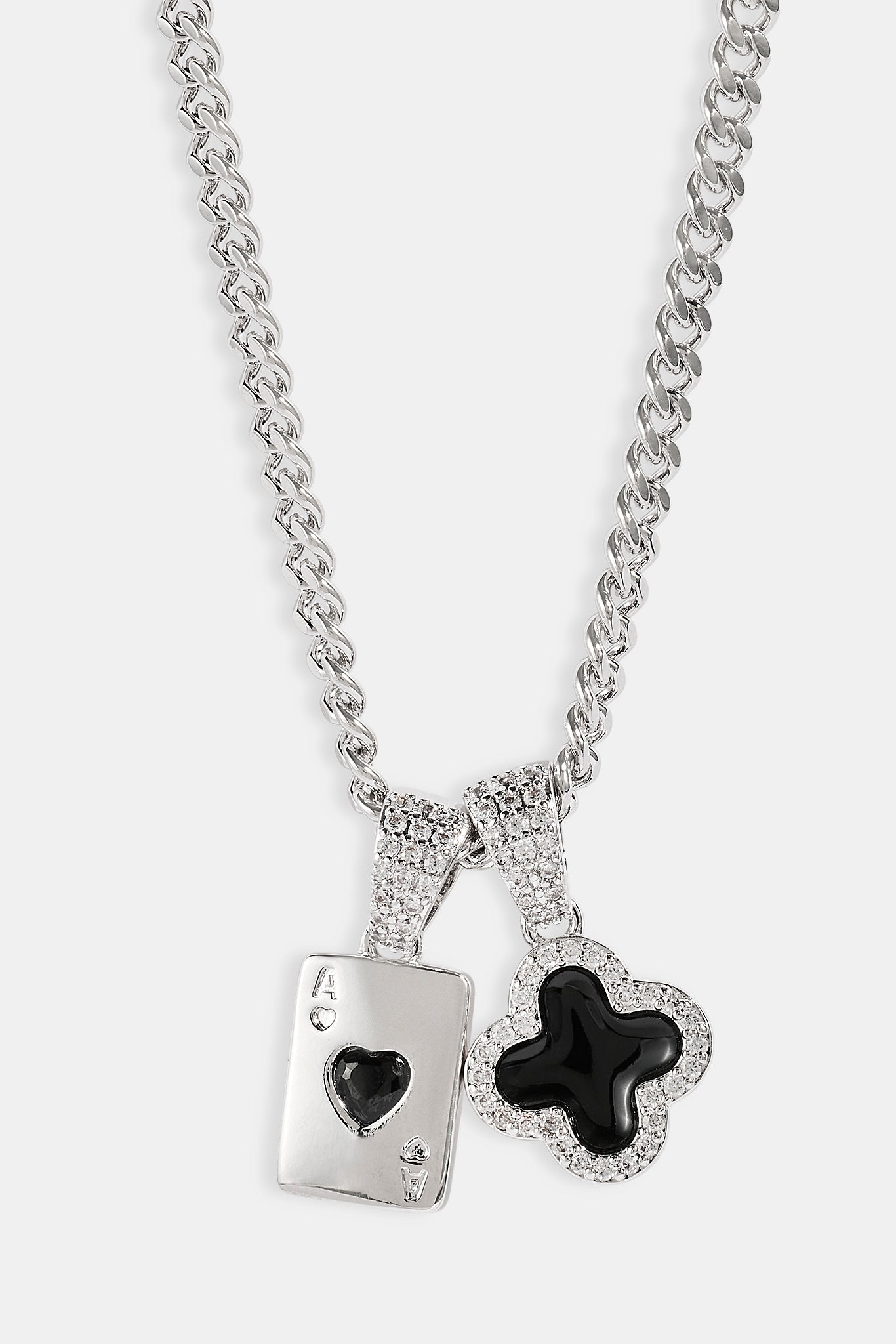 Black Motif & Gem Card Necklace - 10mm - White