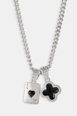 Black Motif & Gem Card Necklace - 10mm - White