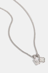 Iced Motif & Mother Of Pearl Gem Card Necklace - 10mm - White