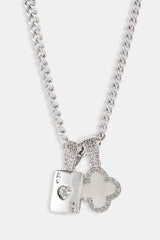 Iced Motif & Mother Of Pearl Gem Card Necklace - 10mm - White
