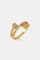 Iced Heart Twist Ring - 6mm - Gold