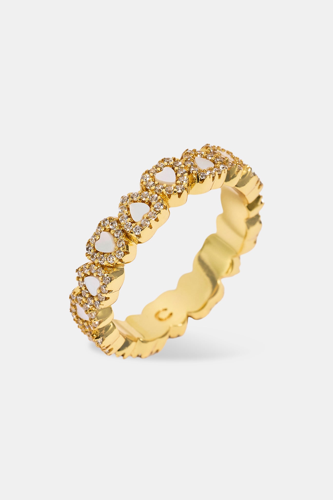 Mother Of Pearl Heart Band Ring - 5mm - Gold