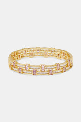 Iced Woven Pink Baguette Bangle