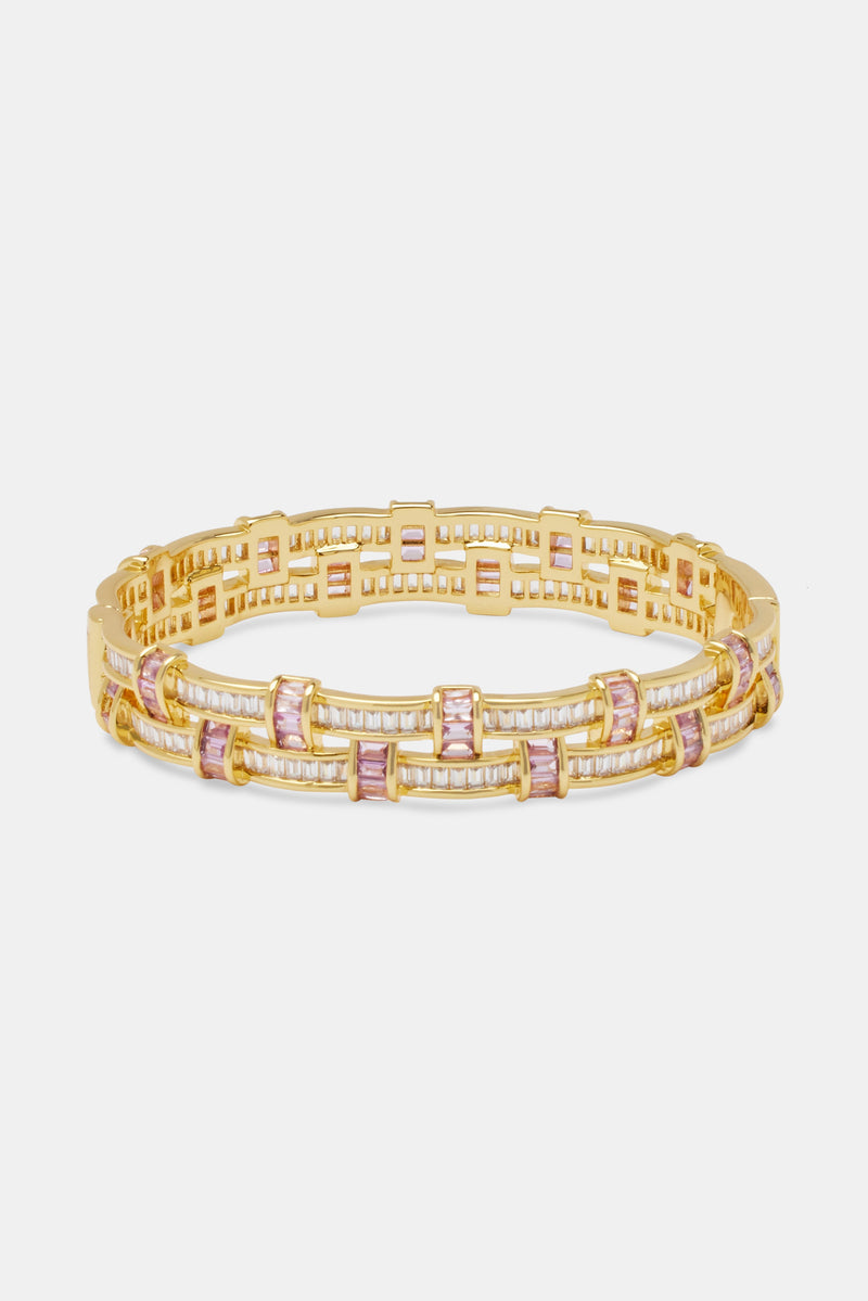 Iced Woven Pink Baguette Bangle