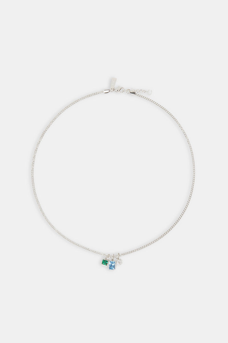 Blue & Green Mixed Gemstone Layered Necklace - 15mm