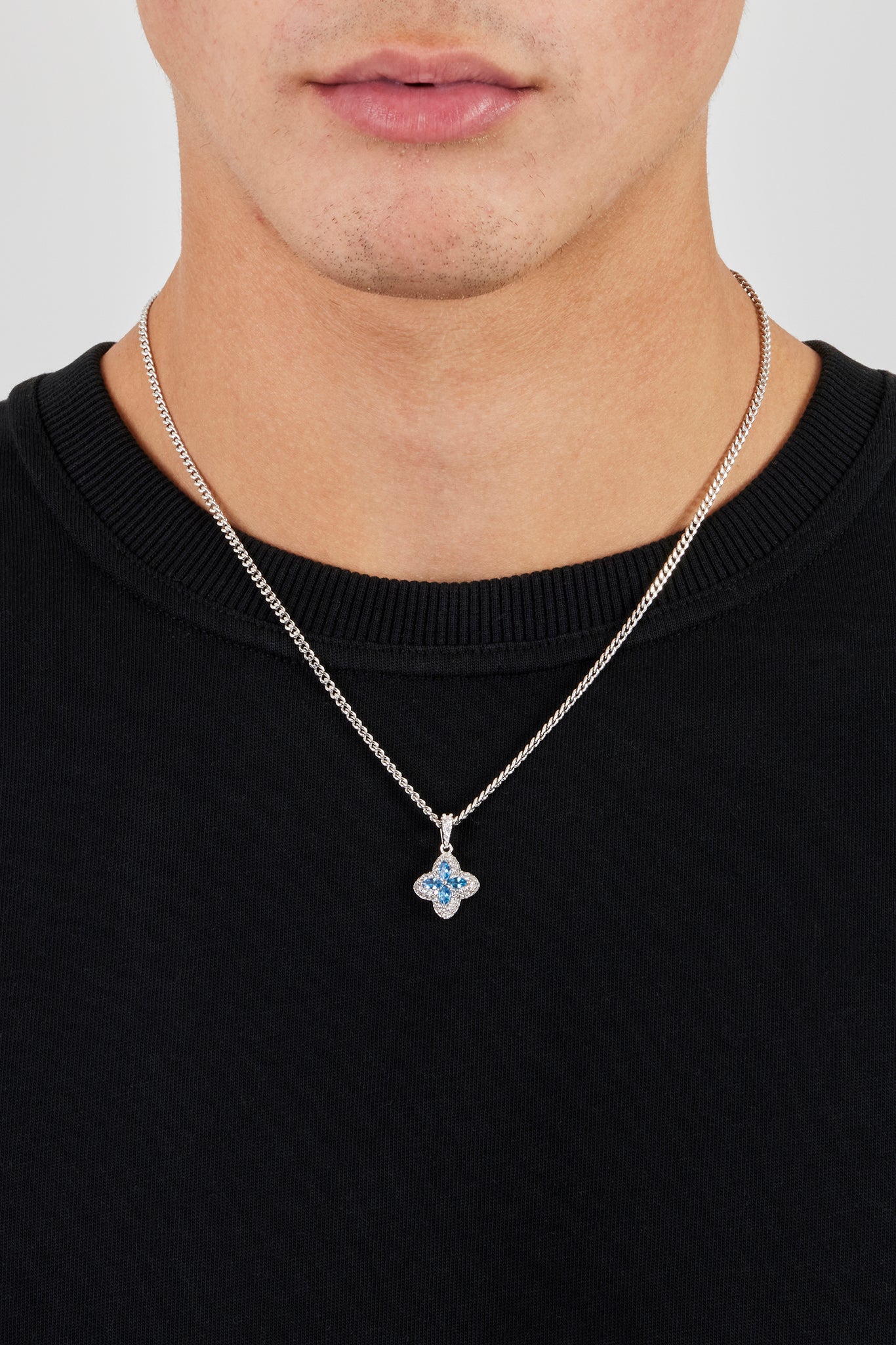 Iced Blue Baguette Motif Infinity Pendant - 15mm