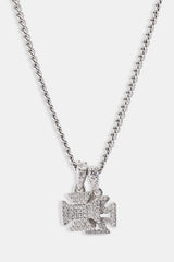 Iced Double Cross Motif Cuban Necklace - 10mm