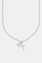 Iced Cross & Clear Gemstone Layered Necklace - 20mm