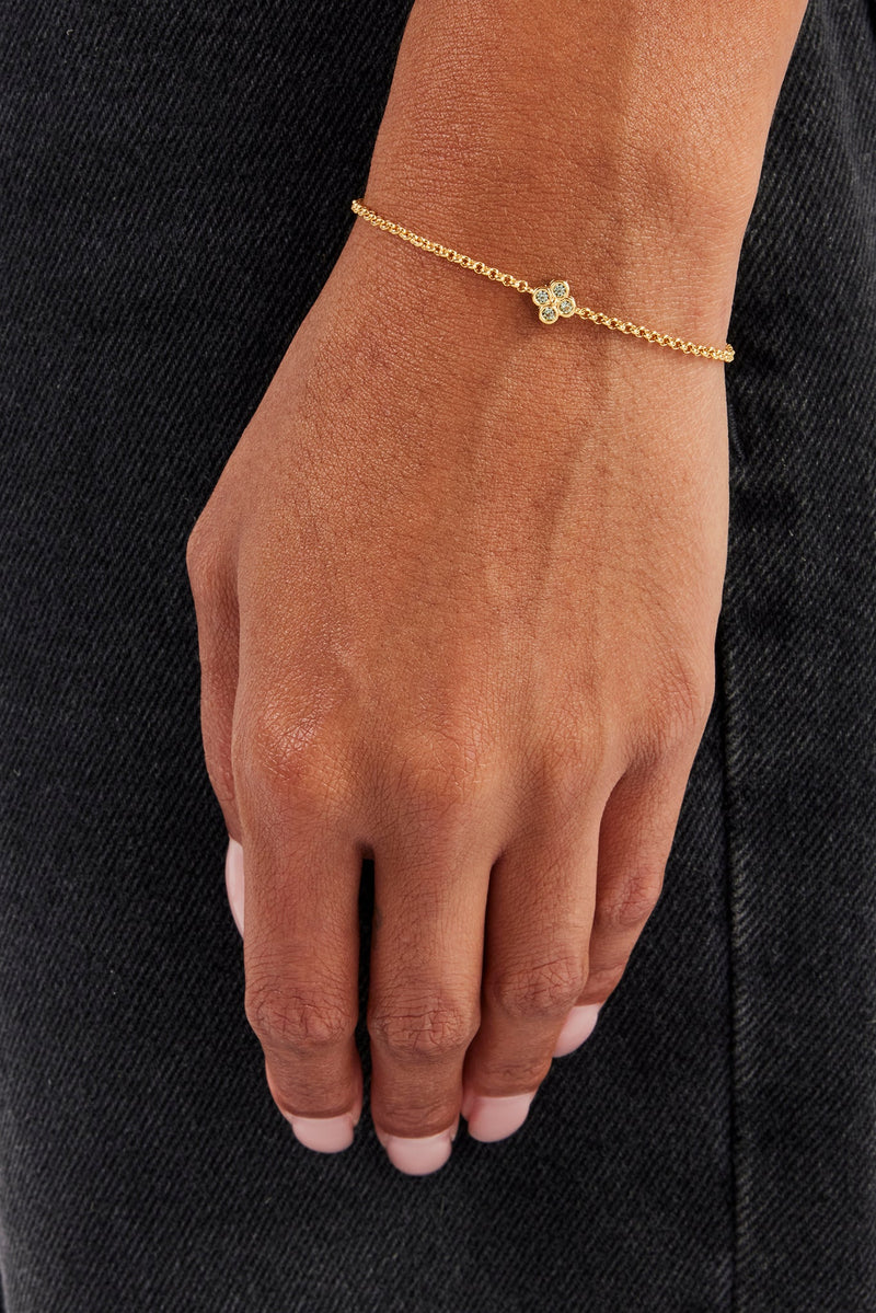 Iced Green Motif Rolo Bracelet - 6mm - Gold