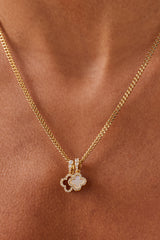 Iced & Mother Of Pearl Double Motif Necklace - 10mm - Gold