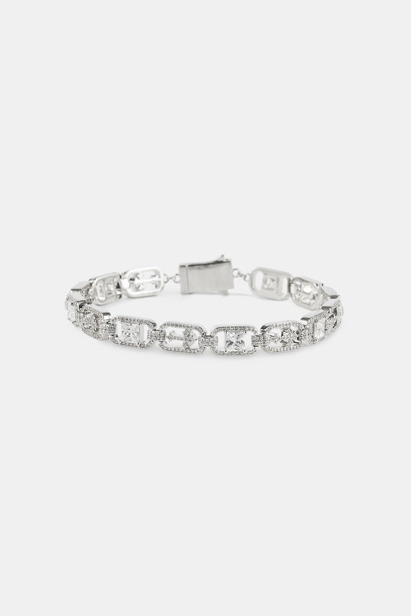 Iced Stone & Cross Link Bracelet - 8mm