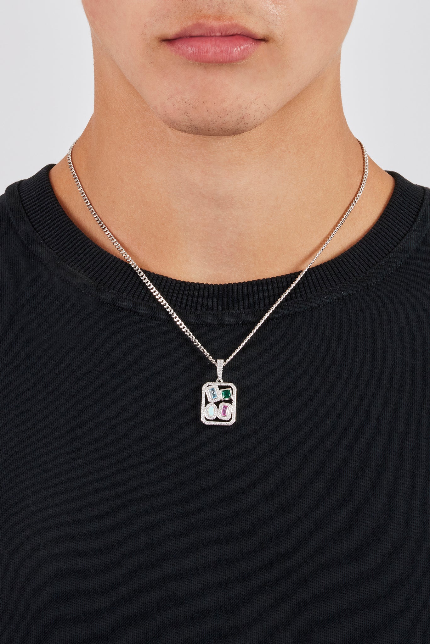 Multi Gemstone Iced Pendant - 20mm