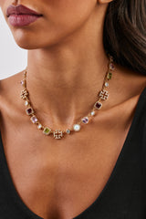 Pink Heart Multi Gem Chain - Gold - 10mm