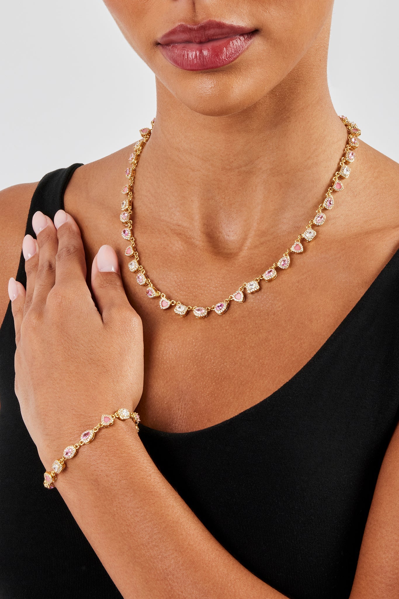 Pink Agate Iced Gemstone Chain & Bracelet - 6mm