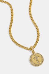 Iced Cross Disk Necklace - 13mm - Gold