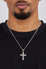 Centre Stone Cross Pendant Necklace - 25mm - White
