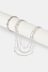 Triple Layer Iced Stone Bracelet & Chain - 5mm - White