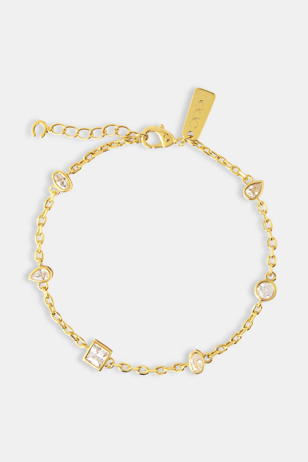 Mixed Shape Gemstone Rolo Link Bracelet - 6mm - Gold