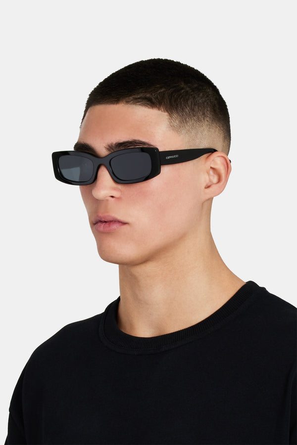 Chunky Narrow Square Acetate Frame Sunglasses - Black