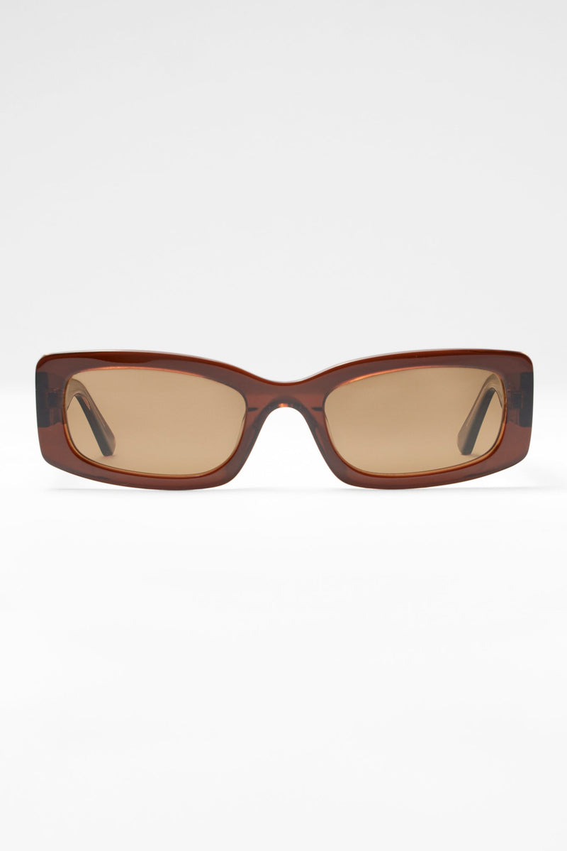 Chunky Narrow Square Acetate Frame Sunglasses - Brown