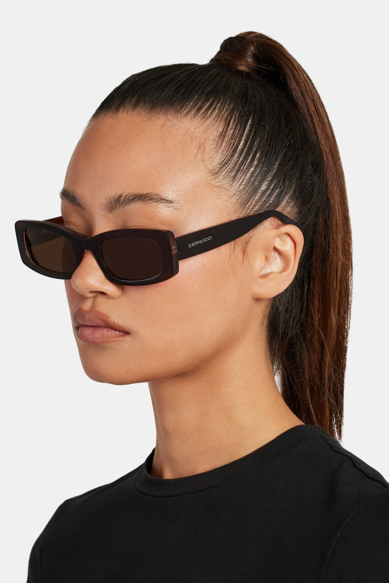 Chunky Narrow Square Acetate Frame Sunglasses - Brown