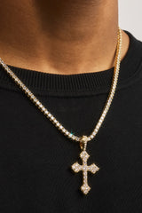 Celtic Cross Pendant Tennis Necklace - 35mm - Gold