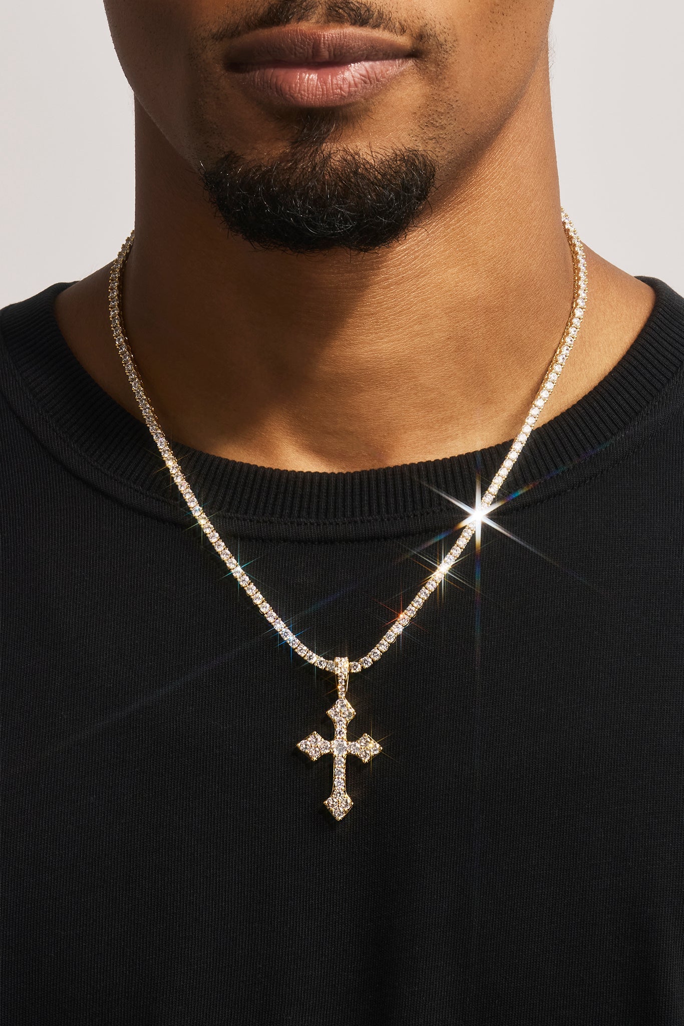 Celtic Cross Pendant Tennis Necklace - 35mm - Gold