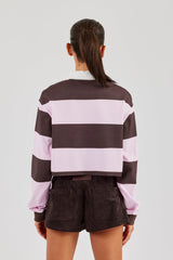 Women's Cropped Striped Rugby Polo Top - Pink