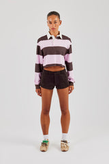 Women's Cropped Striped Rugby Polo Top - Pink