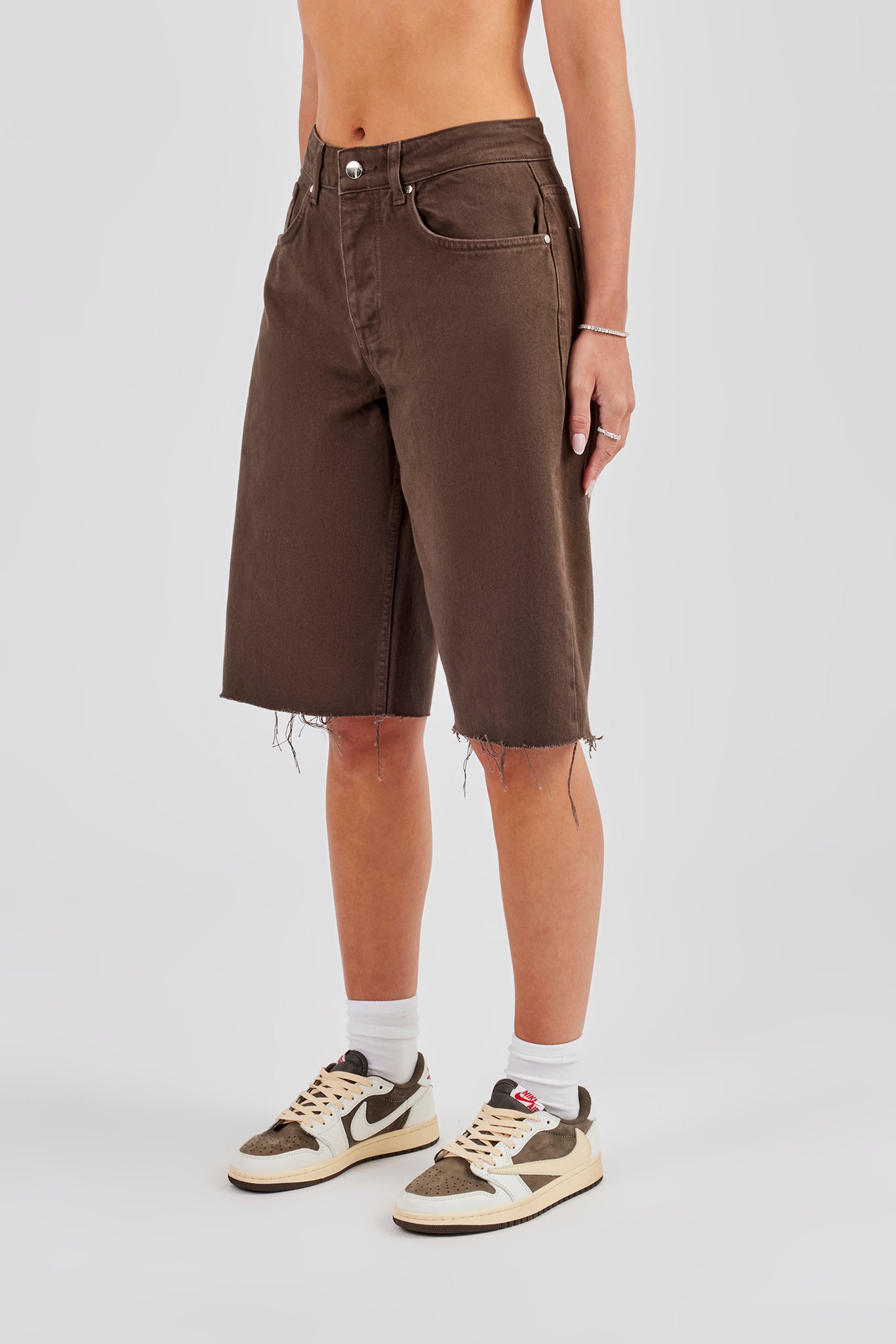 Embellished Denim Jorts - Chocolate