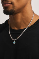 Iced Blue Baguette Motif Infinity Tennis Necklace - 15mm - White