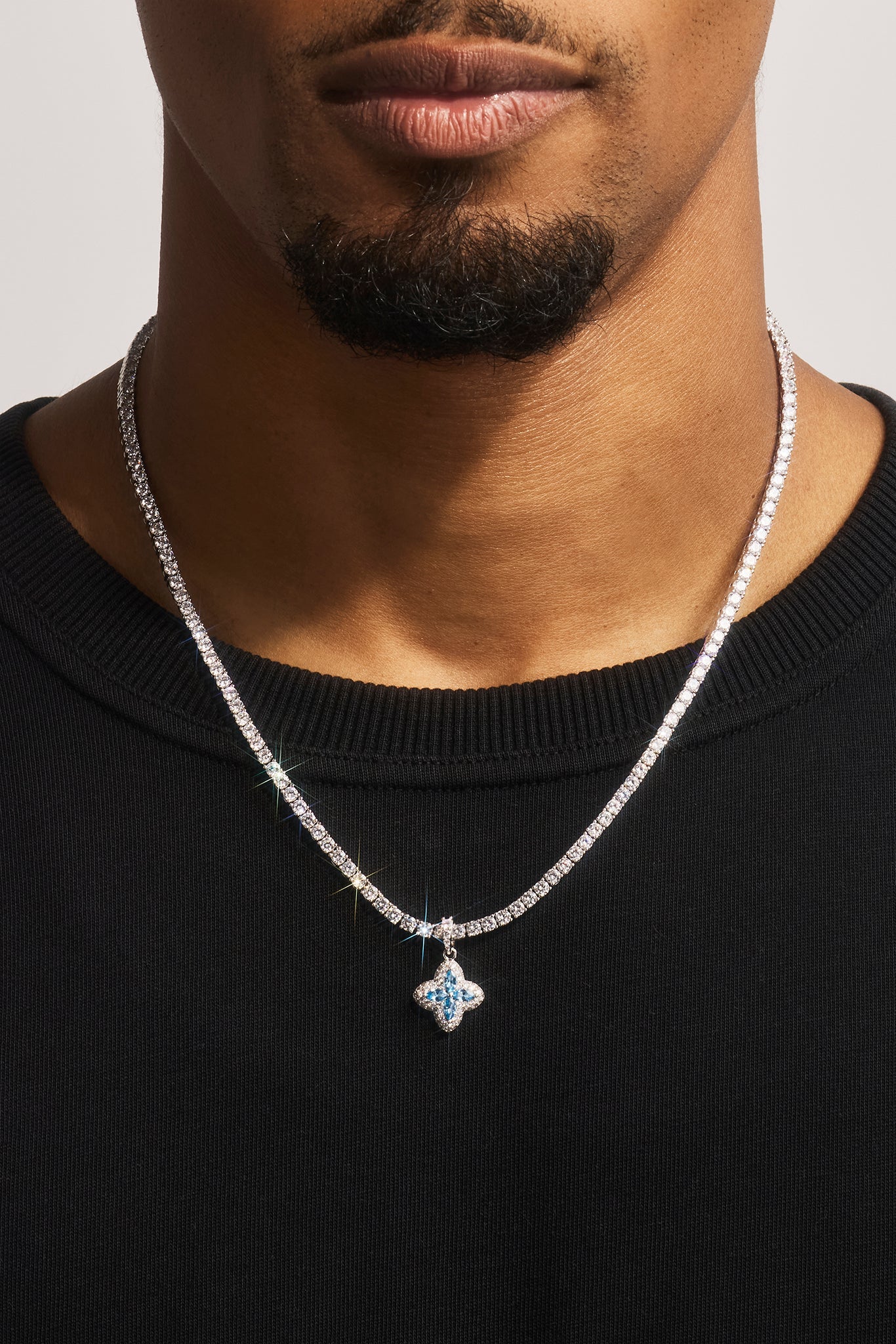 Iced Blue Baguette Motif Infinity Tennis Necklace - 15mm - White