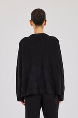 Ribbed Knit Collarless Bomber - Black