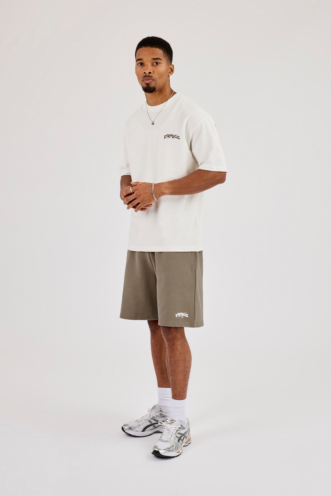 Regular Fit Puff Print T-Shirt & Relaxed Shorts - Taupe