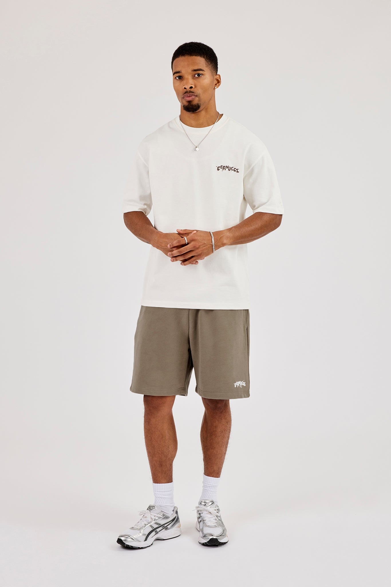 Regular Fit Puff Print T-Shirt & Relaxed Shorts - Taupe