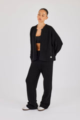 Ribbed Knit Wide Leg Jogger - Black