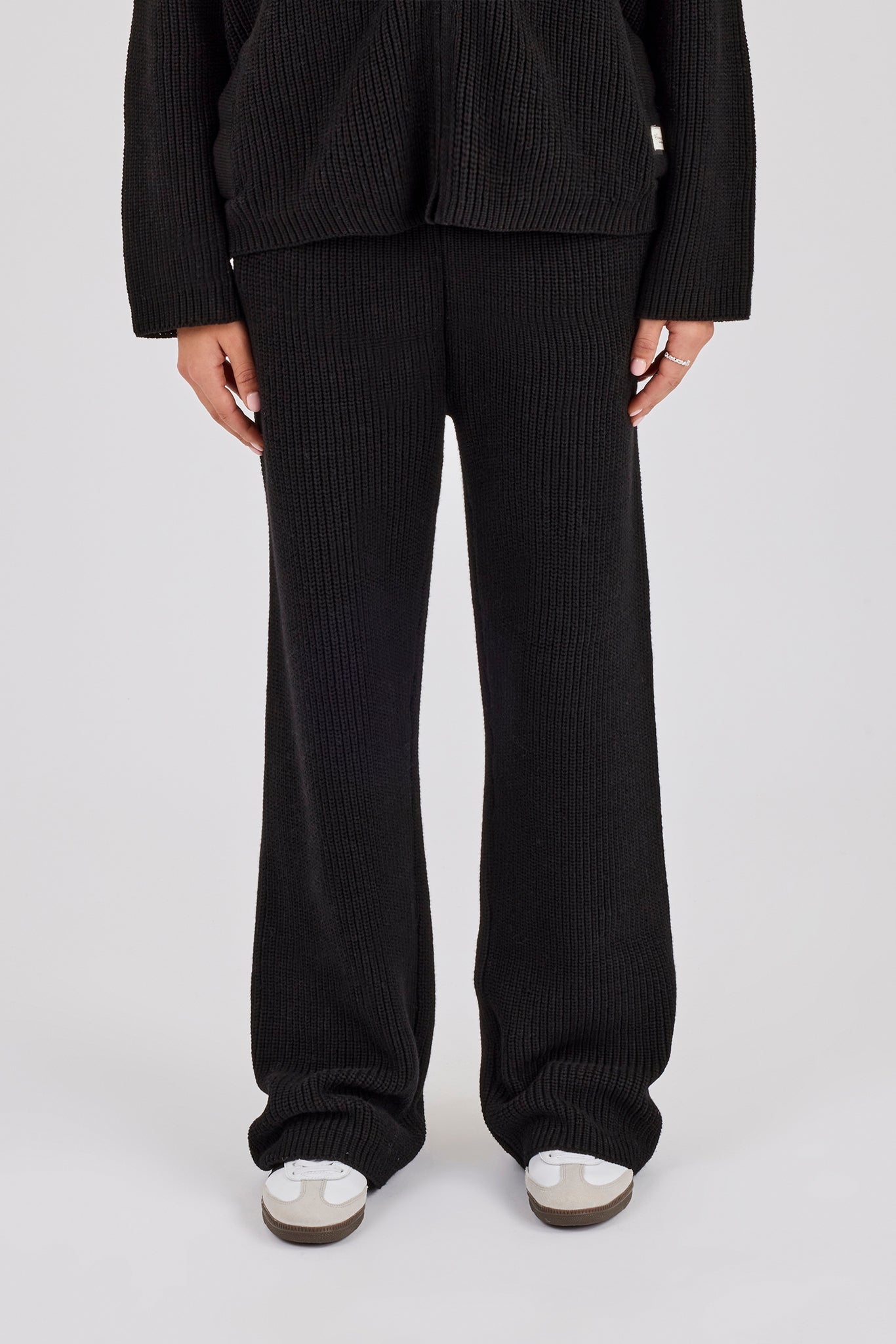 Ribbed Knit Wide Leg Jogger - Black