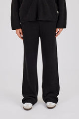 Ribbed Knit Wide Leg Jogger - Black