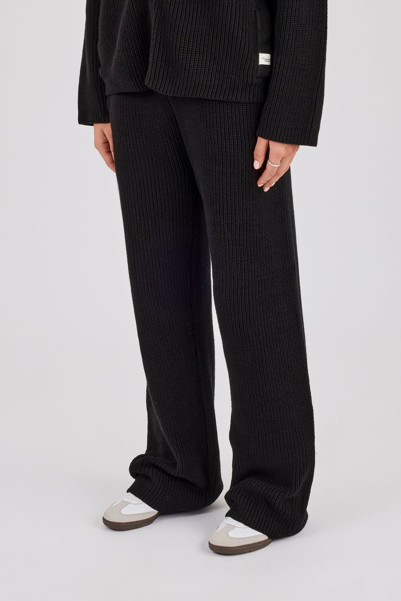 Ribbed Knit Wide Leg Jogger - Black
