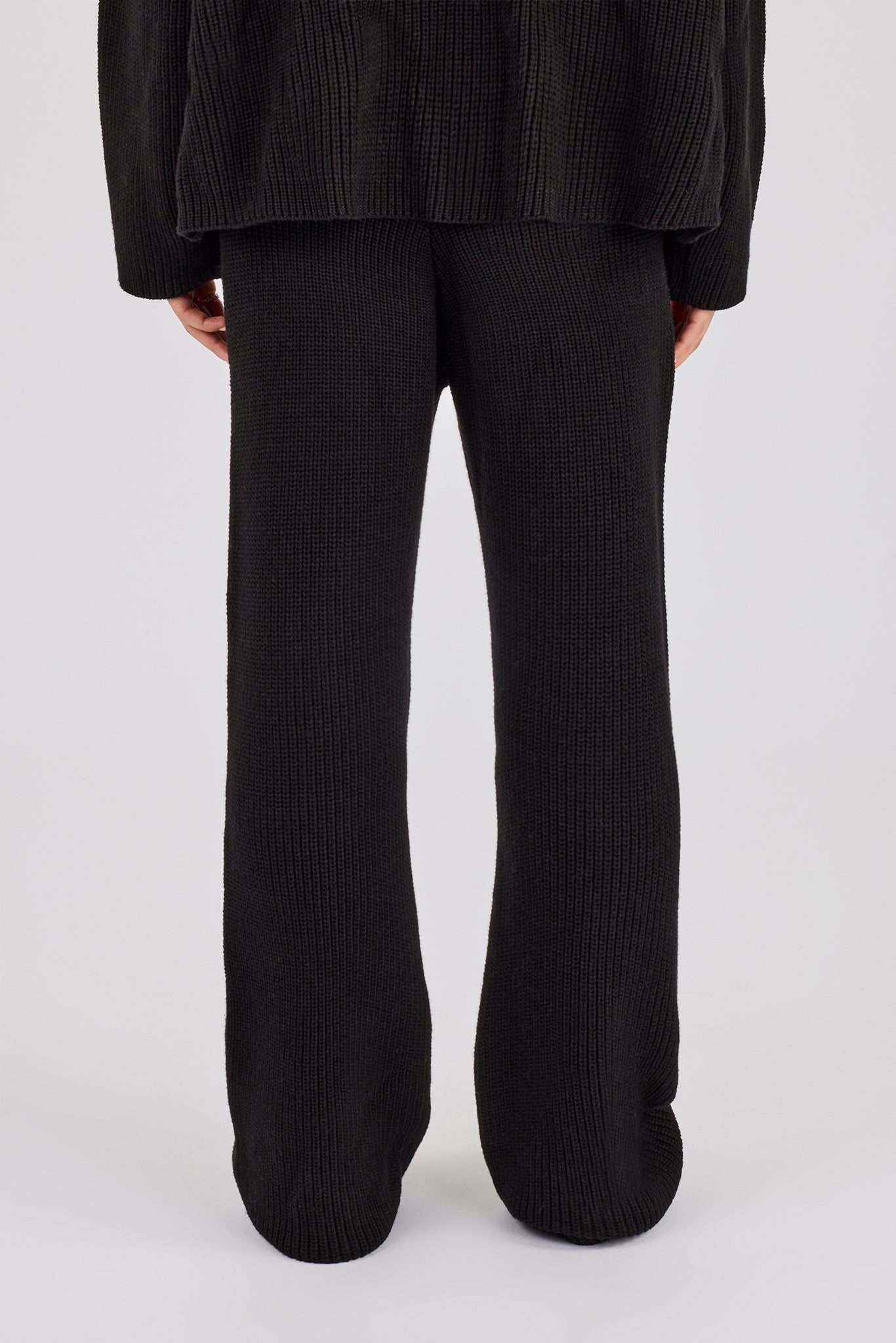 Ribbed Knit Wide Leg Jogger - Black